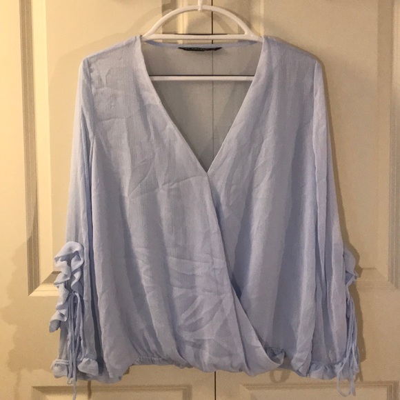 Zara pale blue blouse with ruffle sleeves - Picture 1 of 1